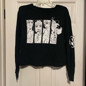 Disney Frozen II Black Long Sleeve cropped Shirt size large